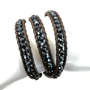 Brown and blue beaded wrap around bracelet
